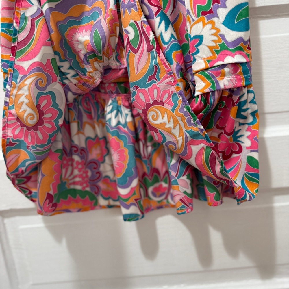 Nicole Miller Floral Ruffled Satin Mini Dress - Picture 5 of 11